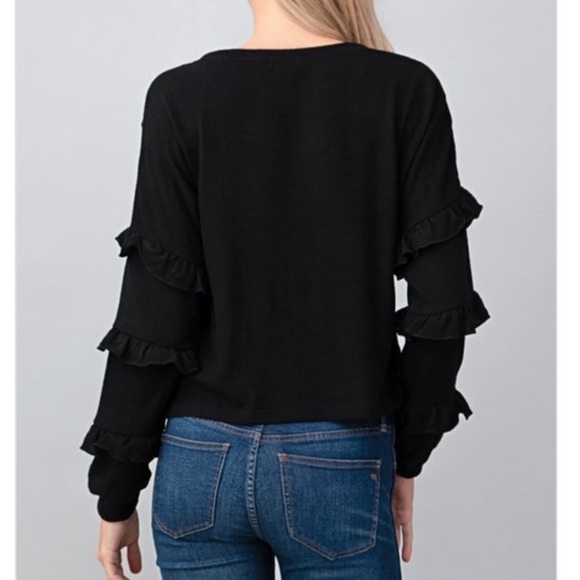 Ruffle Oatmeal Long Sleeve Detail Loose Top - Picture 11 of 11